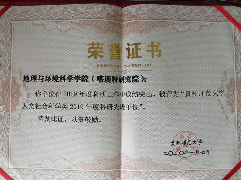 2019年--皇冠crown体育官方平台人文社会科学类2019年度科研先进单位